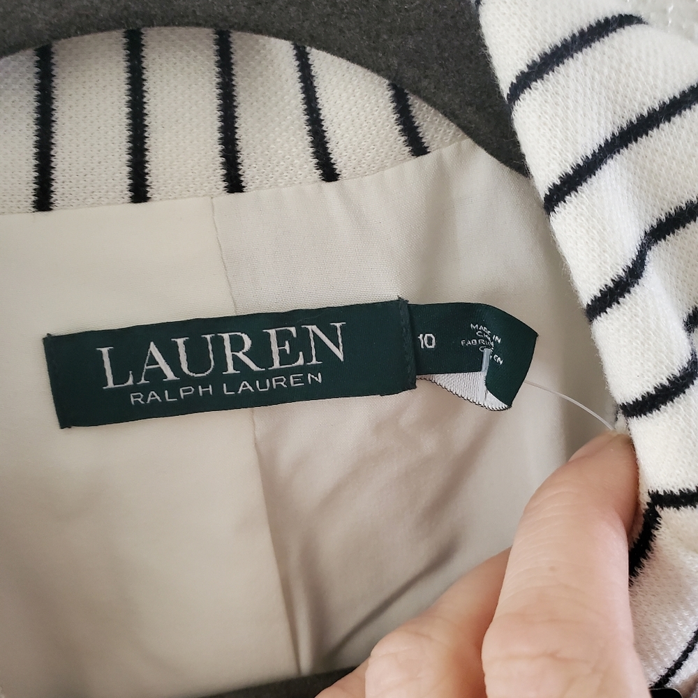 Ralph Lauren Women blazer suit jacket jacket cream Striped pockets gold 10 $175 - Picture 3 of 9